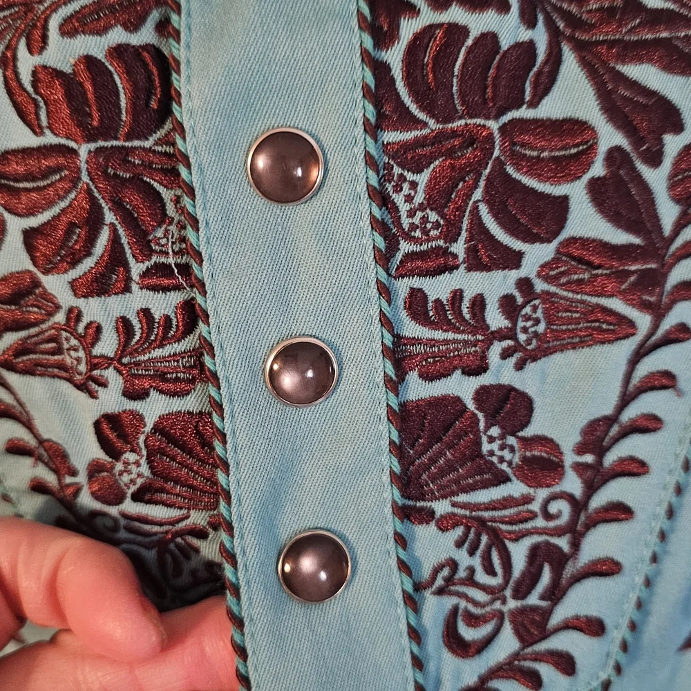 Mens Scully Blue L-Sleeve Floral Tooled Wester Shirt Size XL Style 634 - Picture 4 of 11